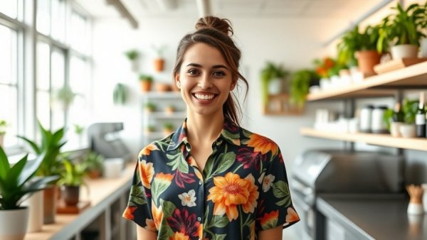 Young woman in Detroit Michelin Guide restaurant kitchen, smiling.