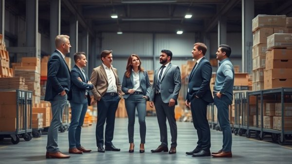 Professionals discussing SNAP cuts in Michigan warehouse setting.