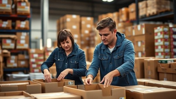 Food insecurity in Michigan: Volunteers organize food boxes in a warehouse.