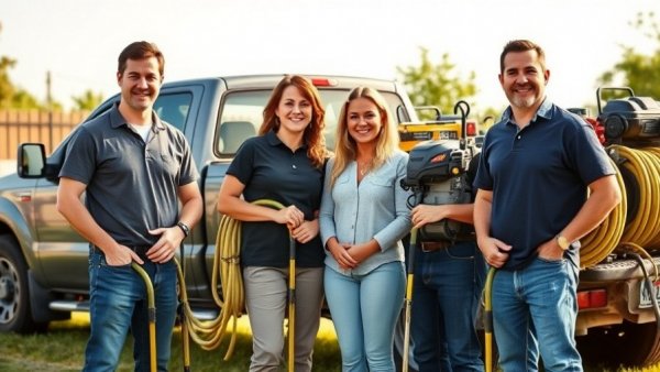 Lawn fertilization and weed control services Muskegon team with equipment.