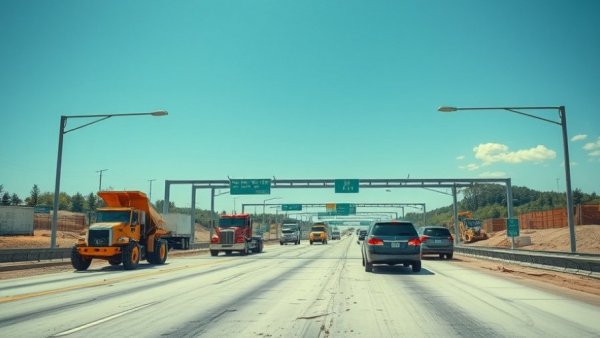 Busy Michigan highway under construction with visible roadwork.