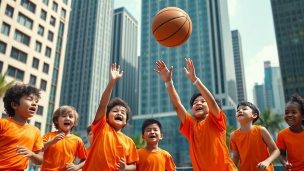 NCAA Fan Jam tour Michigan kids playing basketball in urban setting.