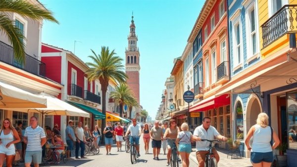 Mackinac Island bustling with tourists and bicycles in summer.