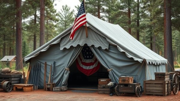 Civil War reenactment tent showcasing Michigan history.