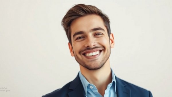 Confident professional in suit smiling, startup loyalty and employee risk sharing