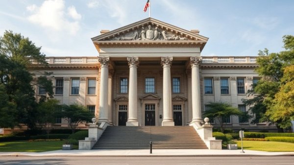 Neoclassical government building symbolizes dealer advertising compliance.