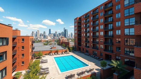 Modern apartment complex courtyard view of the third largest multifamily manager.