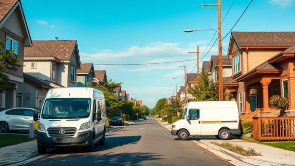 Suburban street with FedEx van in residential area