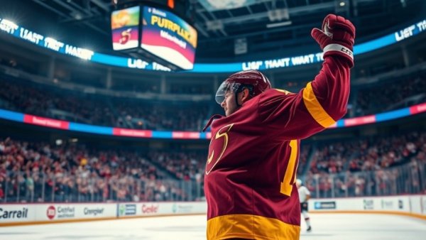Hockey player celebrating on ice, Hobey Baker Award context.