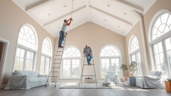 Strokes Painting & Contracting interior painting job with vaulted ceilings
