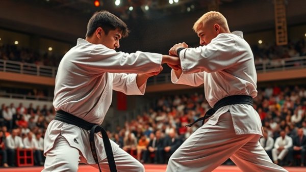 Karate athletes sparring at a competition in Gurnee