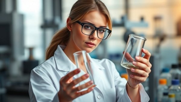 Female scientist performing high salary course lab work.