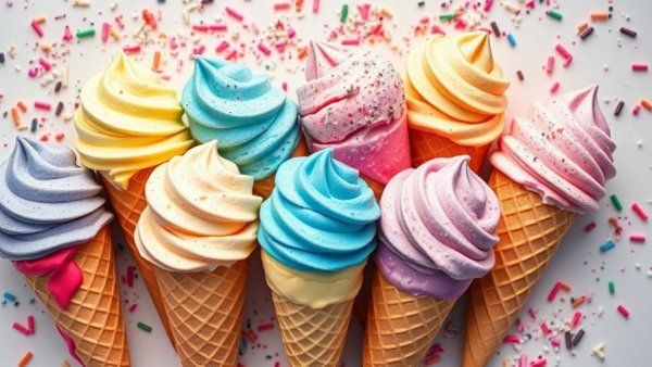 Assorted colorful ice cream cones with sprinkles, best ice cream shop in Michigan.
