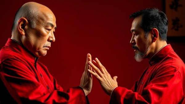 Tai Chi Scams depiction with contrasting characters discussing.