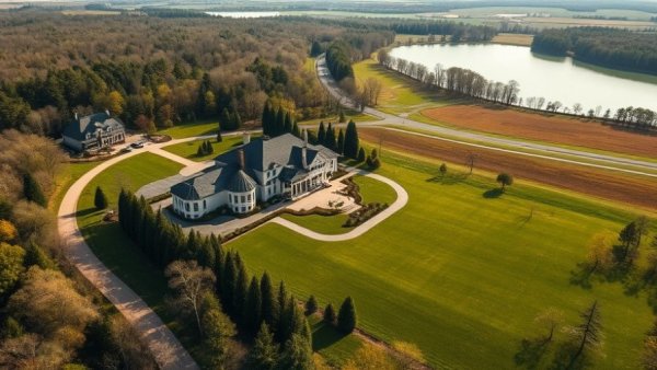Aerial view of sold house in the Morse family compound by a lake.