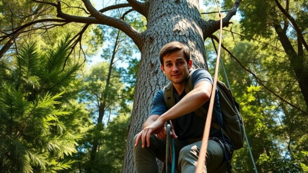 Tree climbing lesson activity in Shelby Michigan forest.