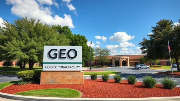 GEO correctional facility entrance in Michigan under blue sky