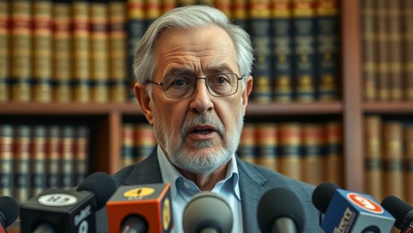 Press conference on assisted suicide with legal books background.