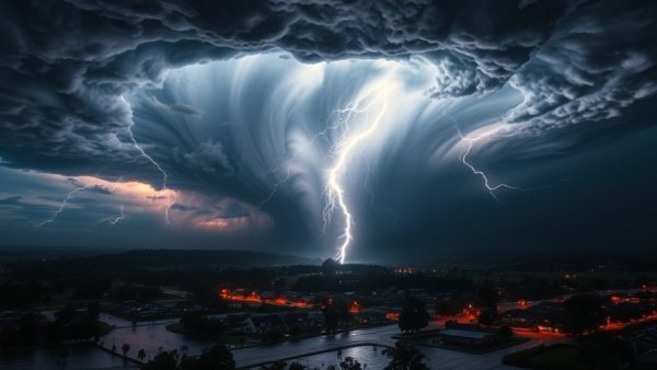 Tornado with lightning signals severe weather travel risk.