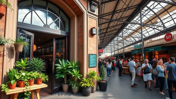 Kingma's Market bustling crowd indoors and vibrant outdoor display.