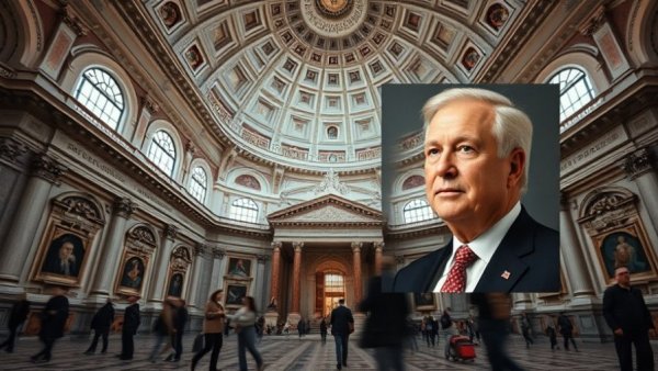 Majestic building interior with domed ceiling and official portrait representing Michigan agriculture support.