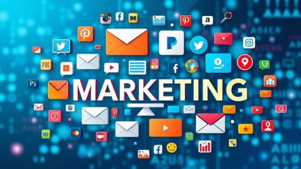 Vibrant digital marketing tools collage illustrating TikTok advertising strategy.