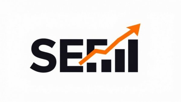 SEO logo featuring an upward arrow and bar graph design.