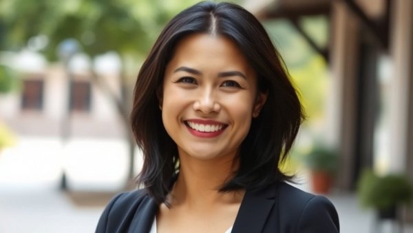 Smiling woman outdoors, AI infrastructure concept.