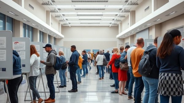 Voters casting ballots in Michigan polling station for voter registration integrity.