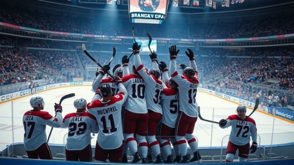 Frozen Four history team joyously celebrating victory