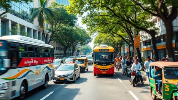 Busy street with public utility vehicles, highlighting mandatory GPS in PUVs.