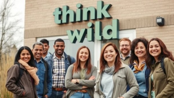 Diverse community group volunteering at Think Wild building