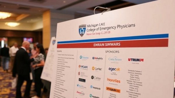 Michigan emergency medicine residents competition event sign indoors.