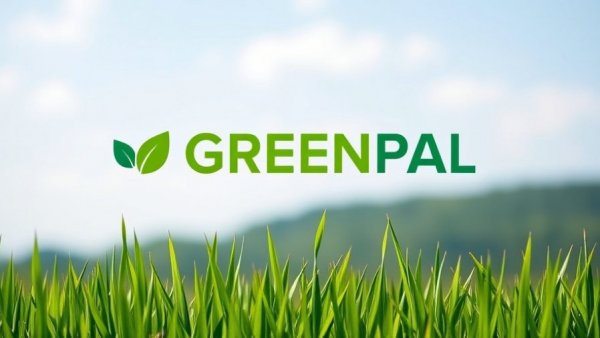 GREENPAL logo with grass and blue sky for lawn care service app Albany.
