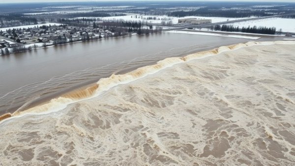 Aerial view of Michigan flooding affecting residential areas.