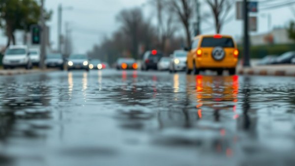 Flooded road scene illustrating Michigan transportation construction updates