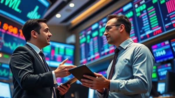 AI disruption in enterprise software depicted by professionals analyzing data on a trading floor.