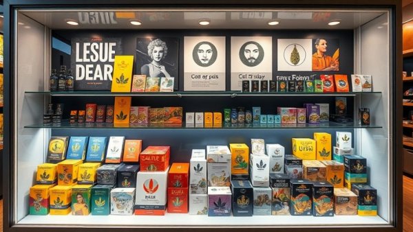 Modern cannabis product display case in Michigan retail.