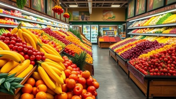 Rising food prices in Michigan highlighted by fresh produce display.