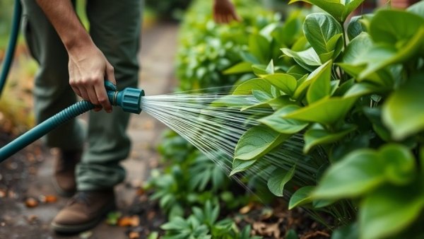 Gardener practicing water conservation restrictions for gardening.