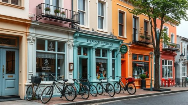 Charming storefronts on Mackinac Island, capturing travel experience