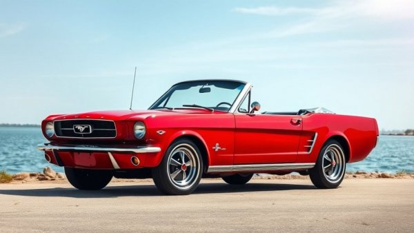 Vintage Mustang by water showcasing Michigan history in classic style.