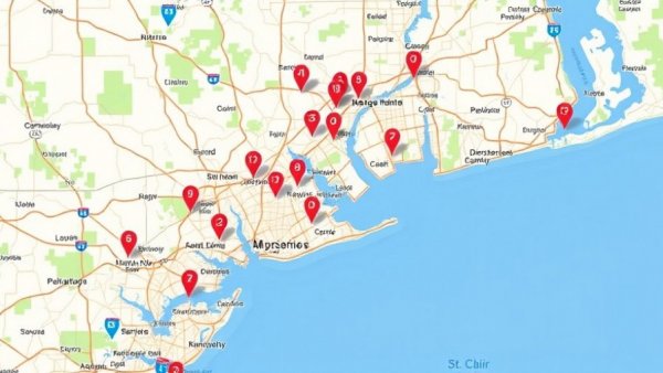 Geographical map of top bars in Macomb County with numbered locations.