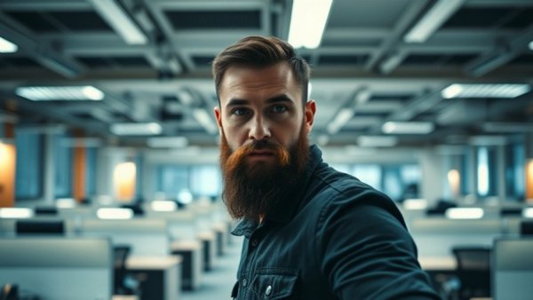 Entrepreneur exploring modern empty office space, reality of entrepreneurship.