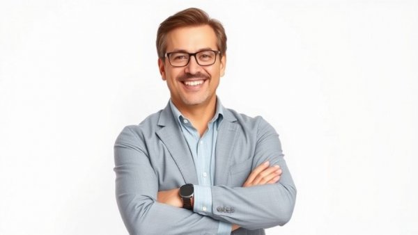 Confident leader in digital marketing standing with arms crossed.