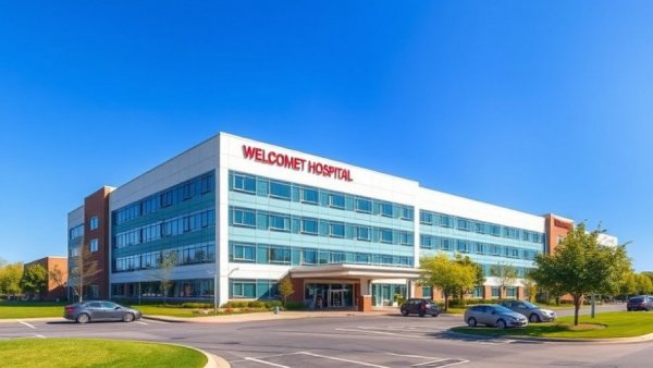 Modern hospital building in Michigan under clear sky