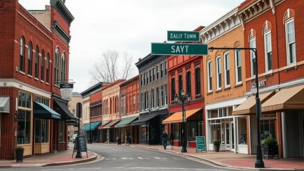 Quaint Main Street showcasing historic buildings, symbolic of AI adoption in small businesses.