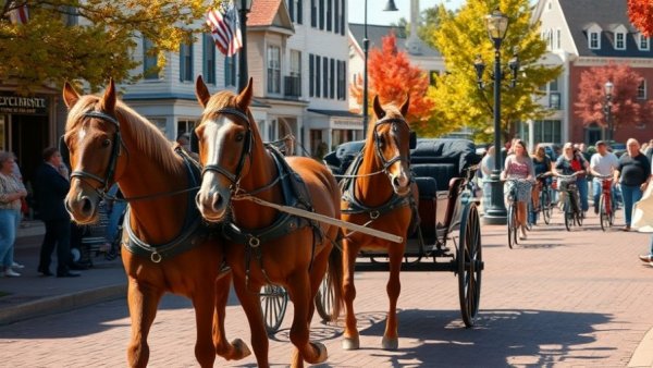 Mackinac Island horses return on opening day, horse-drawn carriage on street.