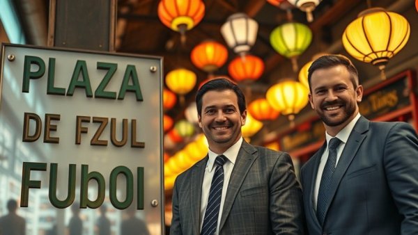 Businessmen at La Plaza de Fútbol small business marketplace event.