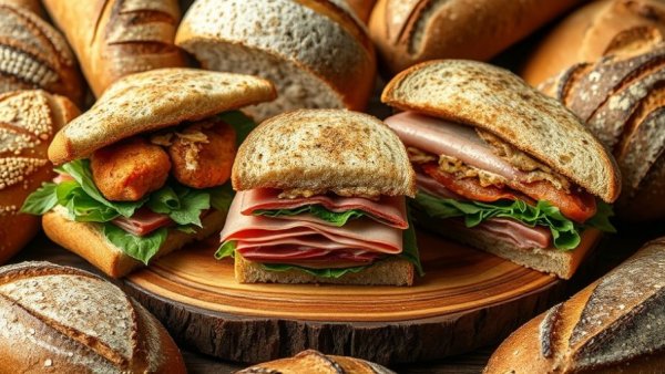 Artisanal sandwiches on rustic boards by Michigan Central Catering Partnership.